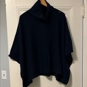 Kinross 100% Cashmere Deep Navy Poncho - 3 small holes, easily fixable